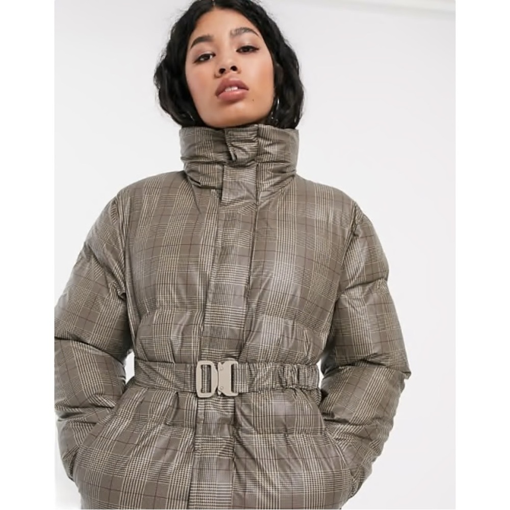 Rains Plaid Puffer Jacket - Brown - NWT